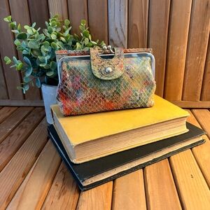 HOBO The Original Leather Wallet Clutch Kiss Lock Multicolor Snakeskin Embossed